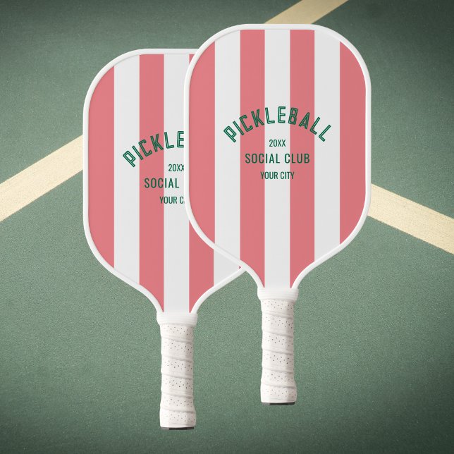 Pickleball Social Club Custom Pink Cabana Stripe Paddle (Creator Uploaded)