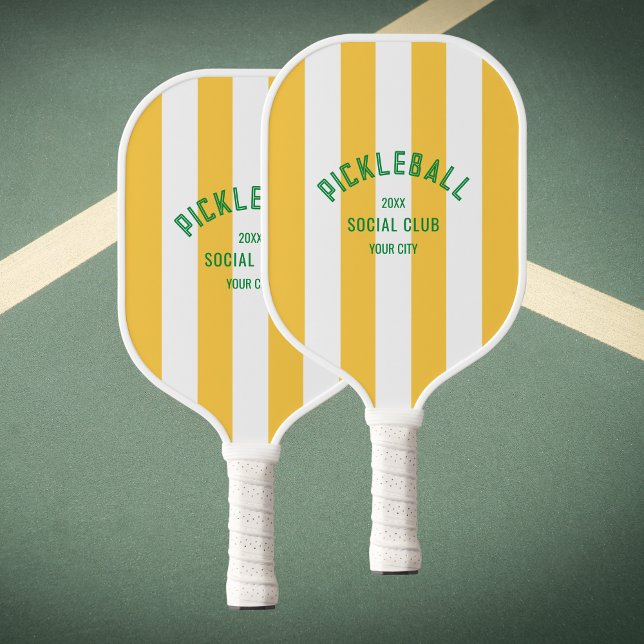 Pickleball Social Club Custom Yellow Cabana Stripe Pickleball Paddle (Creator Uploaded)