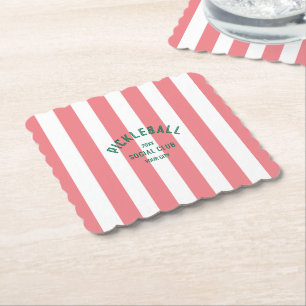 Pickleball Social Club Pink Cabana Stripe Party Paper Coaster