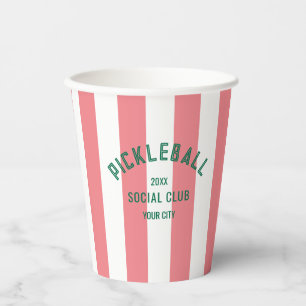 Pickleball Social Club Pink Cabana Stripe Party Paper Cups