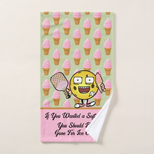 Pickleball Soft Serve Strawberry Pink and Green  Hand Towel