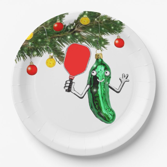 Pickleball Sports Christmas Holiday Paper Plates (Front)