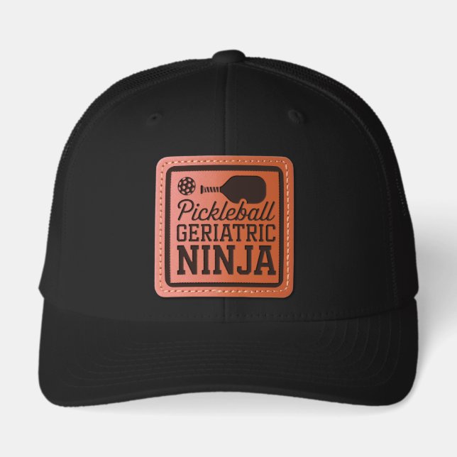 Pickleball Sports Geriatric Ninja Leather Patch Hat (Front)