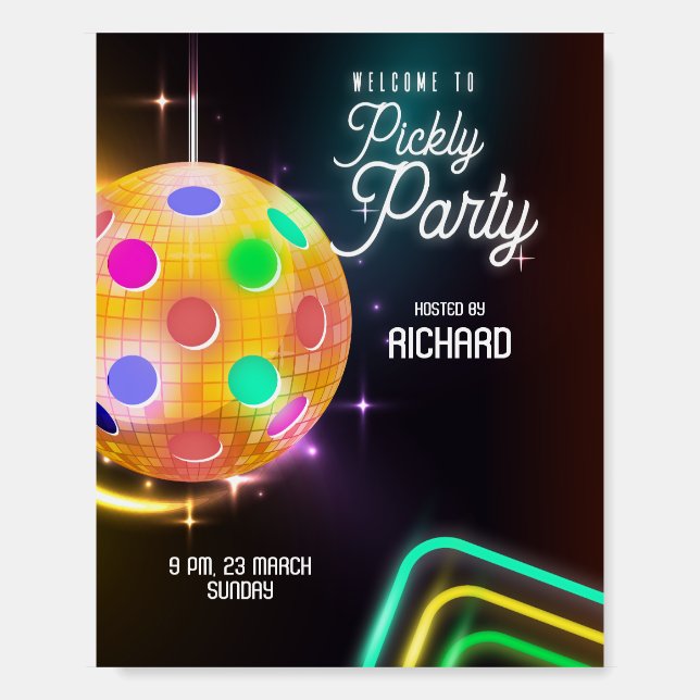 Pickleball Sports Neon Theme Disco ball Party Foam Board (Front)