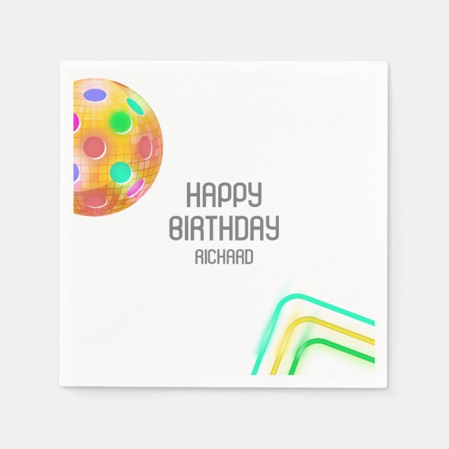 Pickleball Sports Neon Theme Disco ball Party Napkins (Front)
