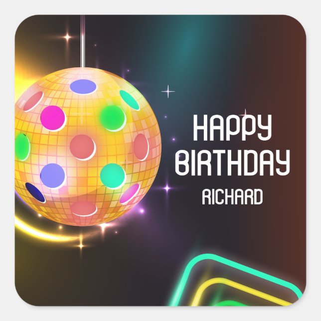 Pickleball Sports Neon Theme Disco ball Party Square Sticker (Front)
