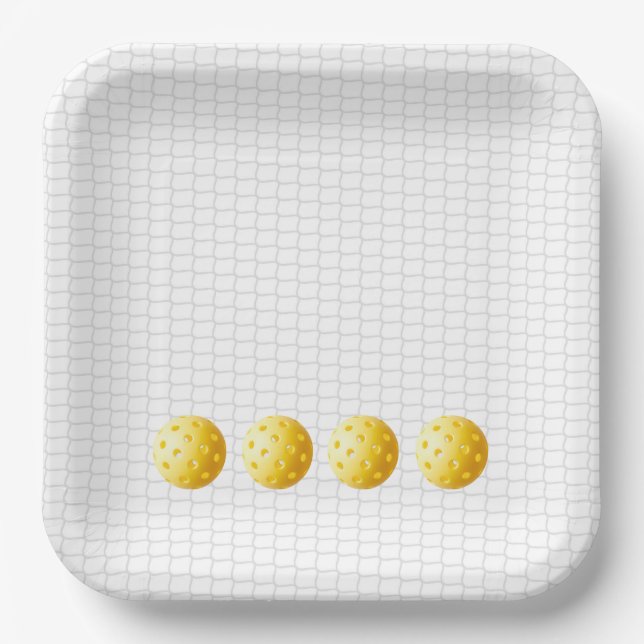 PICKLEBALL Sports Net Yellow Balls Fun Game Paper Plates (Front)