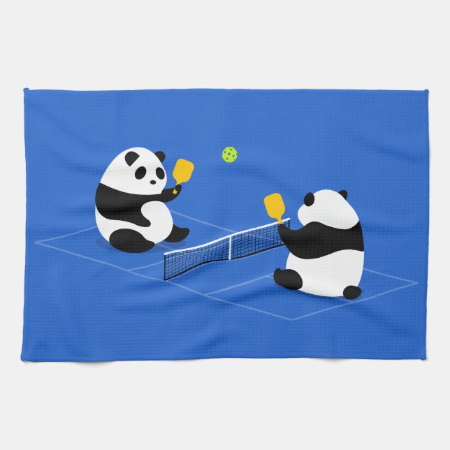 Pickleball Sports Towel: "Pickleball Pandas" Kitchen Towel (Horizontal)