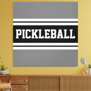 PICKLEBALL Sporty Black White Gray Racing Stripes Canvas Print