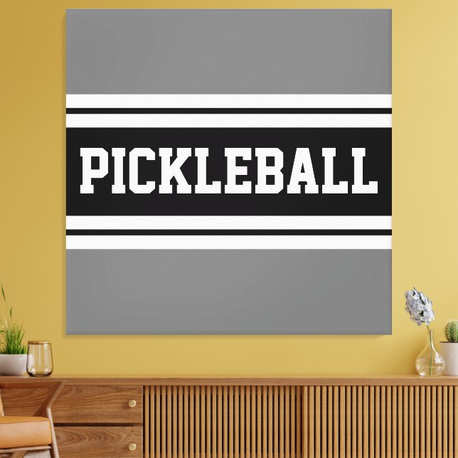 PICKLEBALL Sporty Black White Gray Racing Stripes Canvas Print (Insitu(LivingRoom))