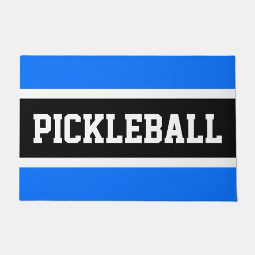 PICKLEBALL Sporty Bright Blue Black White Stripes Doormat