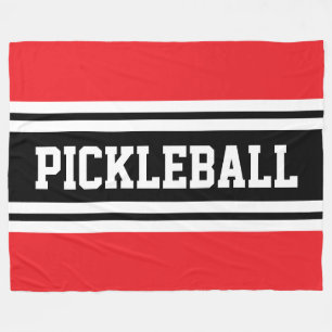 PICKLEBALL Sporty Bright Red Black Racing Stripes Fleece Blanket