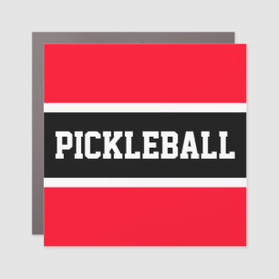 PICKLEBALL Sporty Bright Red Black White Stripes Car Magnet