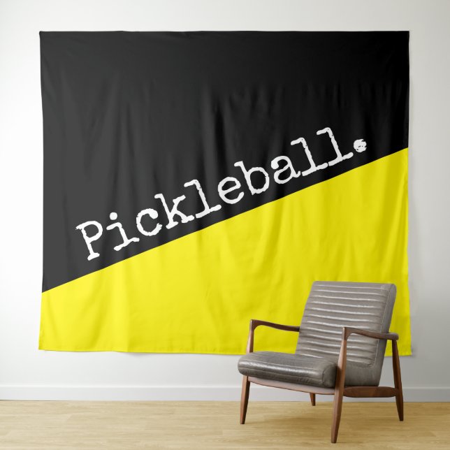 PICKLEBALL Sporty Bright Yellow Black Color Block Tapestry (In Situ (Horizontal))