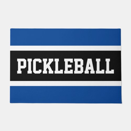 PICKLEBALL Sporty Deep Blue Black White Stripes Doormat