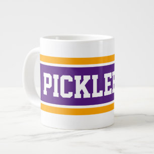 PICKLEBALL Sporty Purple White Orange Stripes Giant Coffee Mug