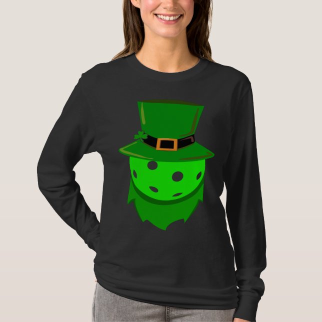 Pickleball St Patricks Day Shamrock Leprechaun Hat T-Shirt (Front)