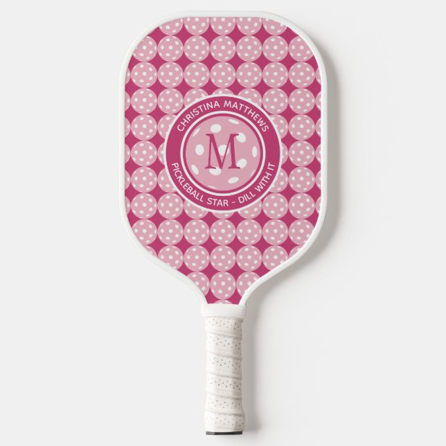 Pickleball Star Funny Quote Custom Name Pink  Paddle (Front)