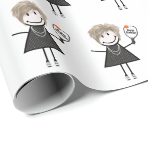 Pickleball Stick Figure Girl Wrapping Paper