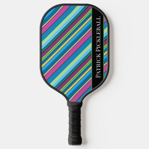 Pickleball Stripes Purple Turquoise Personalized Pickleball Paddle
