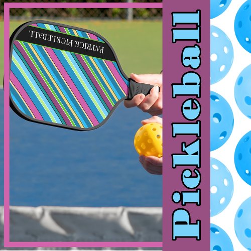 Pickleball Stripes Purple Turquoise Personalized Pickleball Paddle