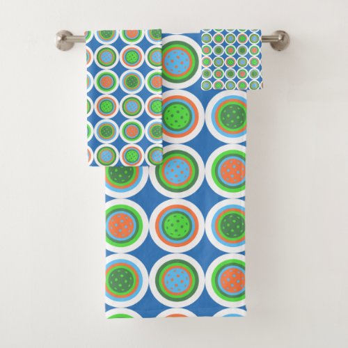 Pickleball Summer Polka Dot Orange Green Blue Ball Bath Towel Set