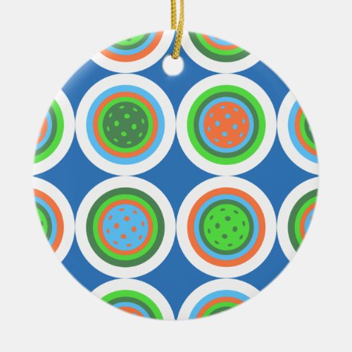 Pickleball Summer Polka Dot Orange Green Blue Ball Ceramic Ornament
