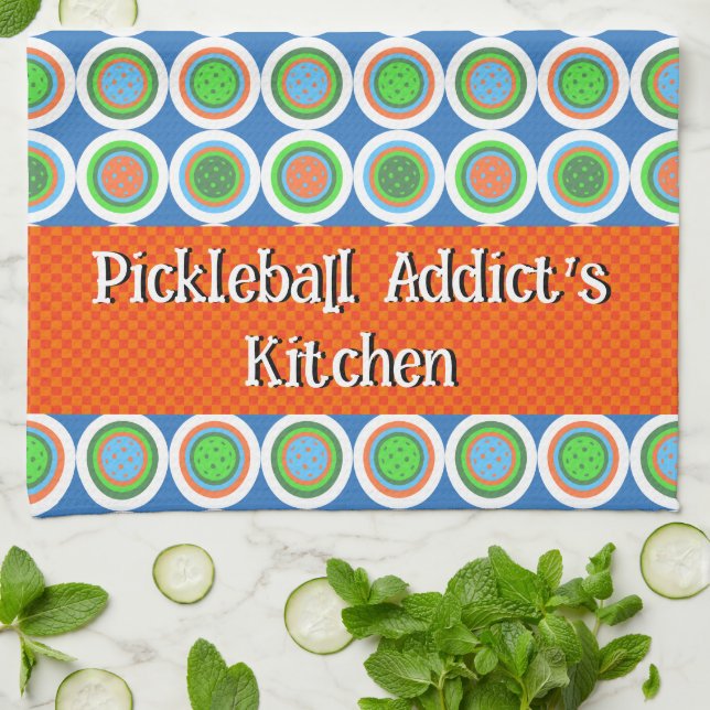 Pickleball Summer Polka Dot Orange Green Blue Ball Kitchen Towel (Folded)