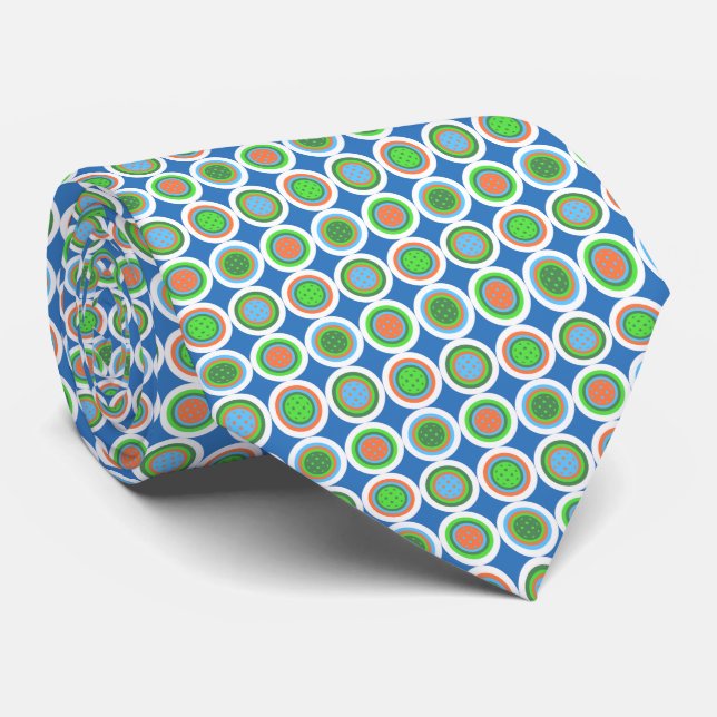 Pickleball Summer Polka Dot Orange Green Blue Ball Neck Tie (Rolled)