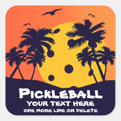 Pickleball Sun Palm Trees Add Custom Text Tropical Square Sticker