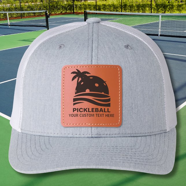 Pickleball Sun Palm Trees Custom Club Team Name Leather Patch Hat (Creator Uploaded)