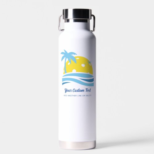 Pickleball Sun Palm Trees Personalized Custom Text Water Bottle