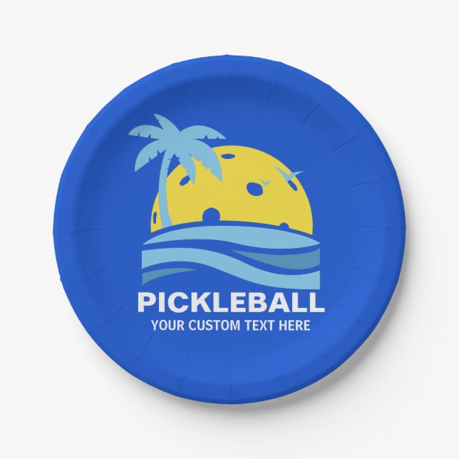 Pickleball Sun Palm Trees Pickleball Party Custom  Paper Plates (Front)