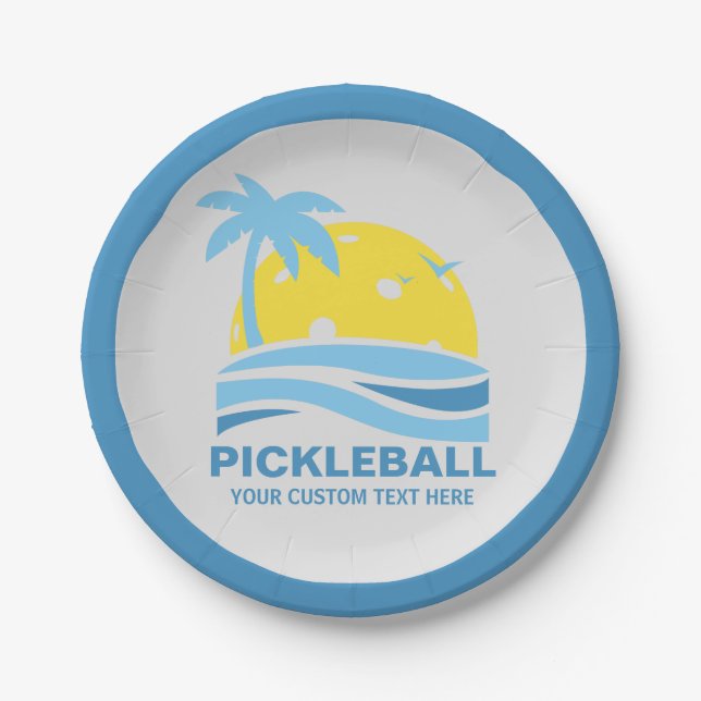 Pickleball Sun Palm Trees Pickleball Party Custom  Paper Plates (Front)