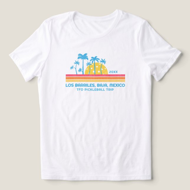 Pickleball Sunset Cool Retro Stripes Custom Text Tri-Blend Shirt (Design Front)