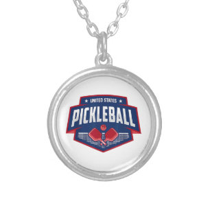Pickleball Support the Team Pickleball Player USA  Silver Plated Necklace
