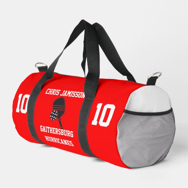 Pickleball Team, Coach or Player Red Personalized Duffle Bag (Right Corner)