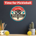 Pickleball Team Player Name Monogram Round Clock<br><div class="desc">Time for Pickleball!   Vintage colors and vintage design. Features a pickleball and pickleball paddles. Perfect for any pickleball fan,  fun way to show your love of the sport.  Monogrammed with name or team name.</div>