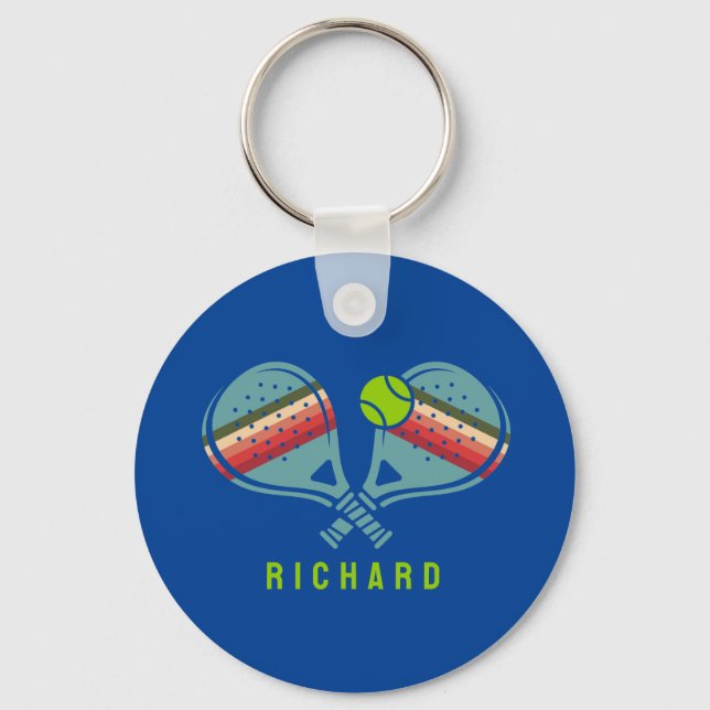 Pickleball Team Striped Paddles Custom Keychain (Front)