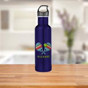 Pickleball Team Striped Paddles Custom Stainless Steel Water Bottle