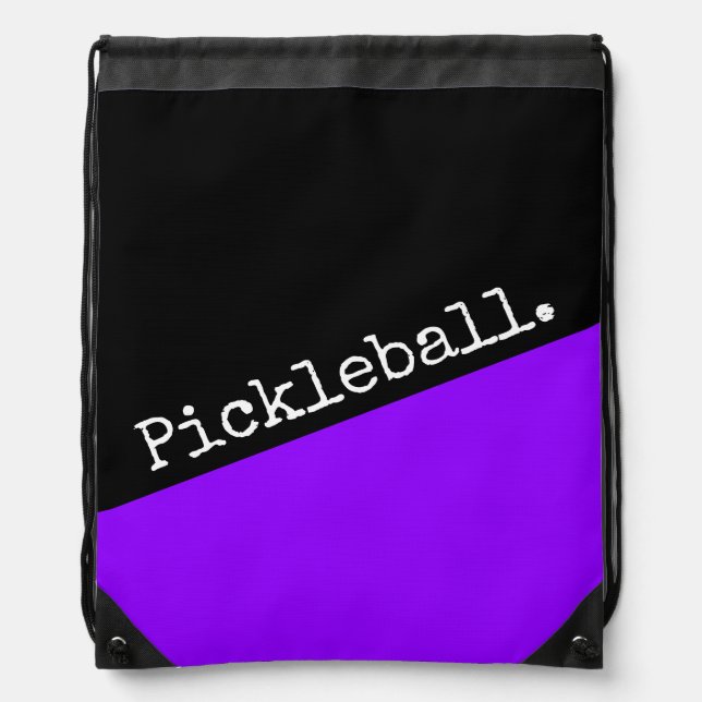 PICKLEBALL Text Diagonal Black Purple Color Block Drawstring Bag (Front)