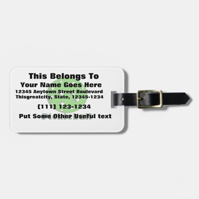 pickleball text n ball green.png luggage tag (Front Horizontal)