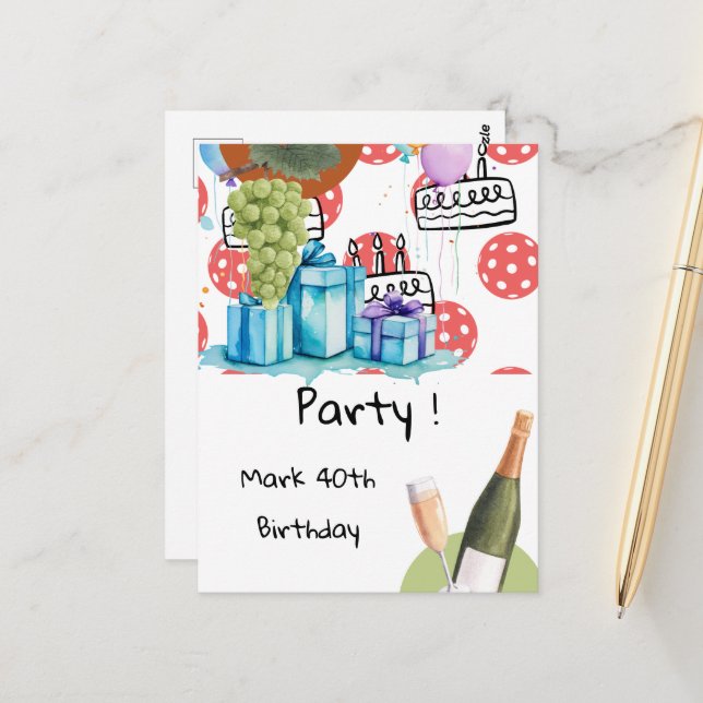 Pickleball themed for birthday party postcard (Front/Back In Situ)