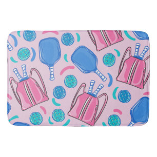 Pickleball Themed Pink Blue Bath Mat