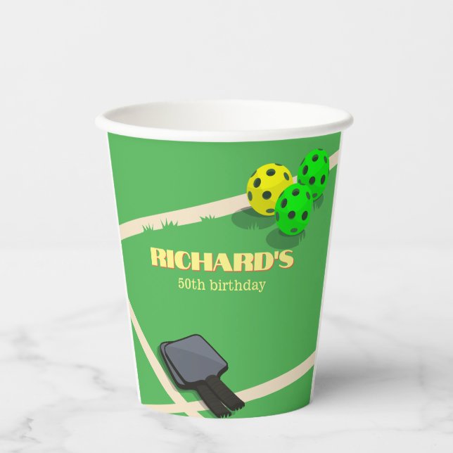 Pickleball Themed Sports Dinking Birthday Party Paper Cups (Front)