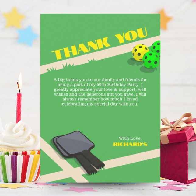Pickleball Themed Sports Dinking Birthday Party Thank You Card (Creator Uploaded)