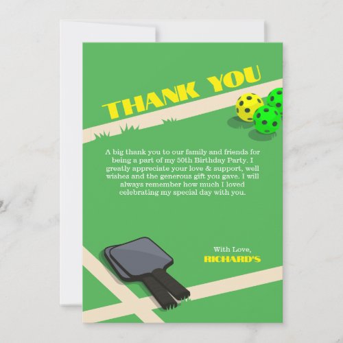 Pickleball Themed Sports Dinking Birthday Party Thank You Card