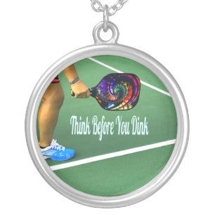 Pickleball Think Before You Dink Silver Plated Necklace