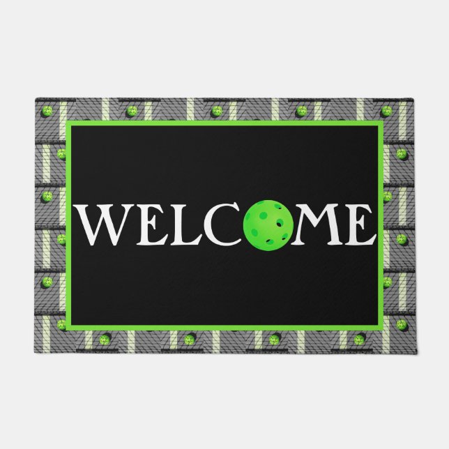 Pickleball 'Til the Streetlights Come On! Gray Doormat (Front)