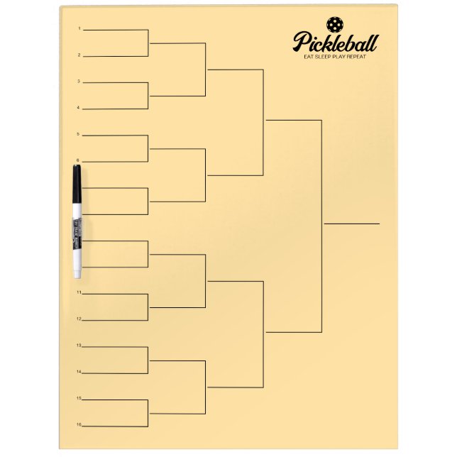 Pickleball tournament draw for 16 players dry erase board (Front)